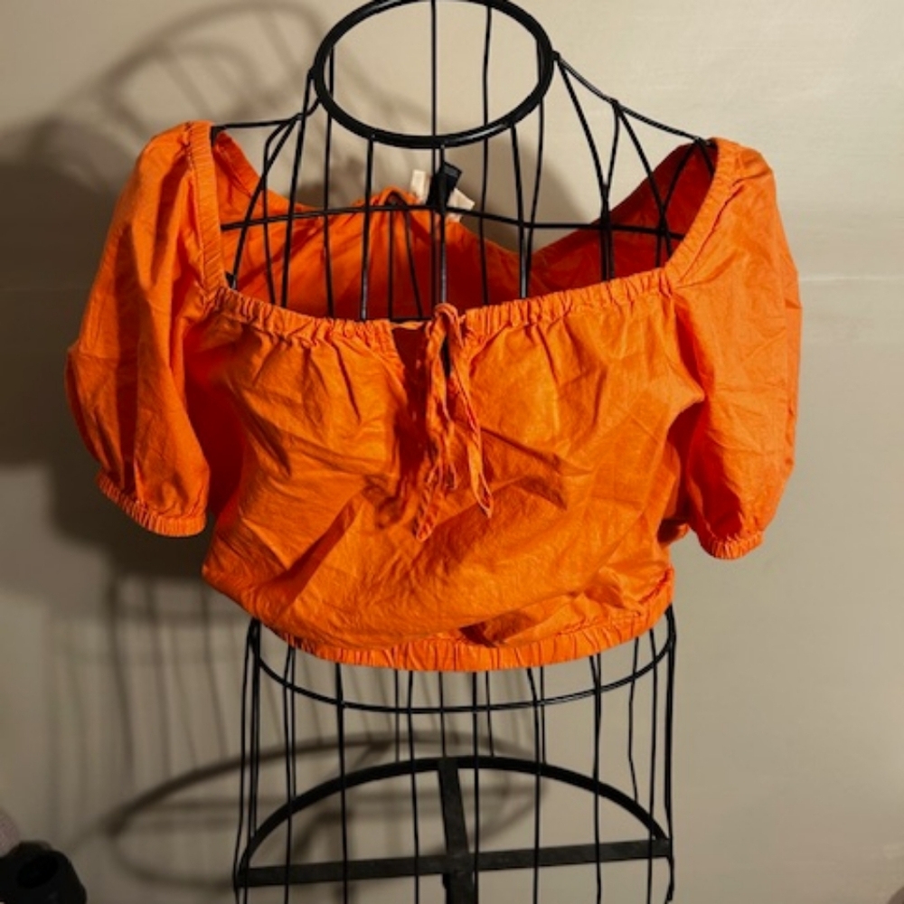 boho orange size small womens shirt crop top blouse sexy
